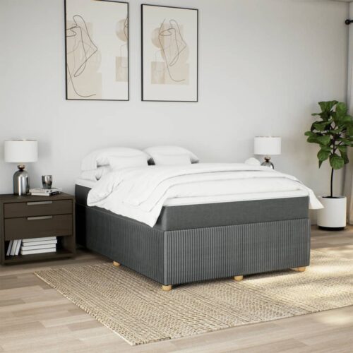 Box Spring Bed with Mattress Black Double Fabric - Image 3