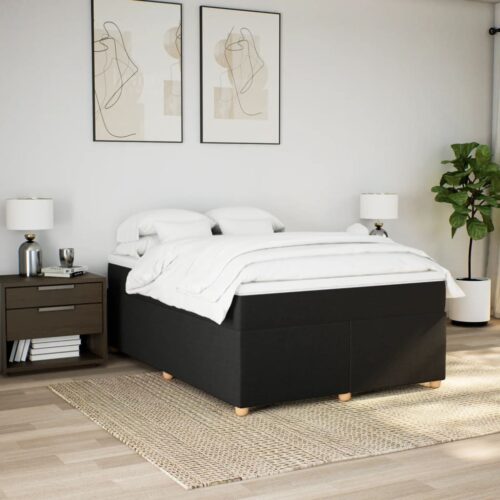 Box Spring Bed with Mattress Black Queen Fabric - Image 3