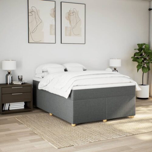 Box Spring Bed with Mattress Light Grey Queen Fabric - Image 3