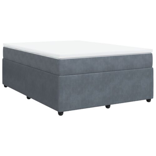 Box Spring Bed with Mattress Dark Grey Queen Velvet - Image 2