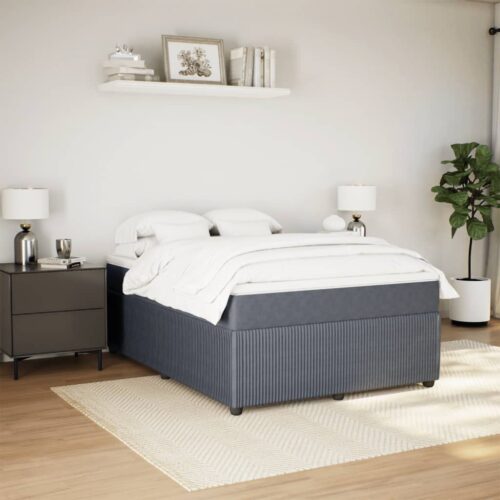 Box Spring Bed with Mattress Dark Grey Queen Velvet - Image 3
