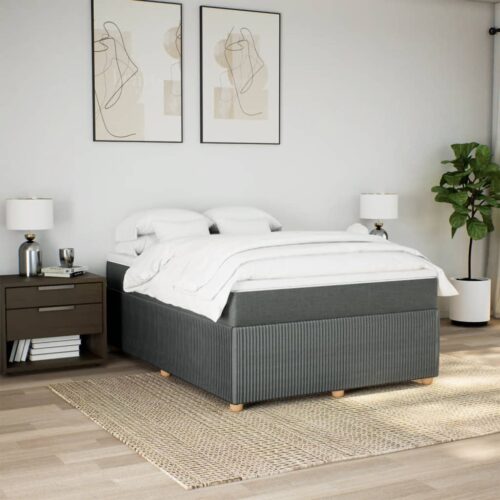 Box Spring Bed with Mattress Black Queen Fabric - Image 3