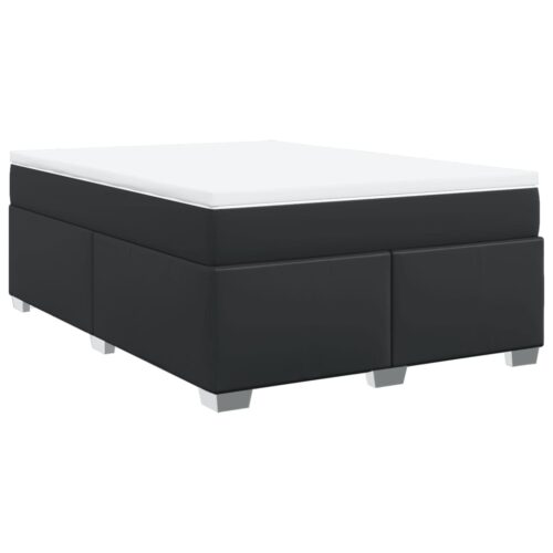 Box Spring Bed with Mattress Black Queen Faux Leather - Image 3