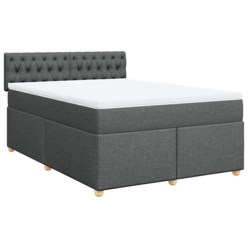 Box Spring Bed with Mattress Dark Grey Queen Fabric - Image 2