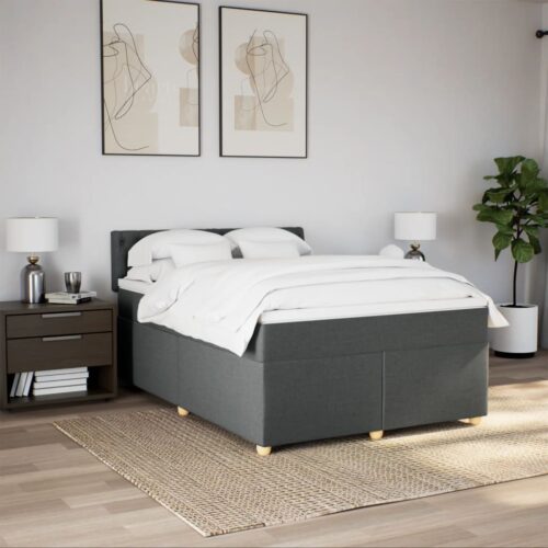 Box Spring Bed with Mattress Dark Grey Queen Fabric - Image 3