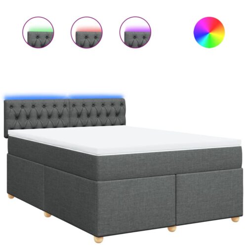 Box Spring Bed with Mattress Dark Grey Queen Fabric - Image 2