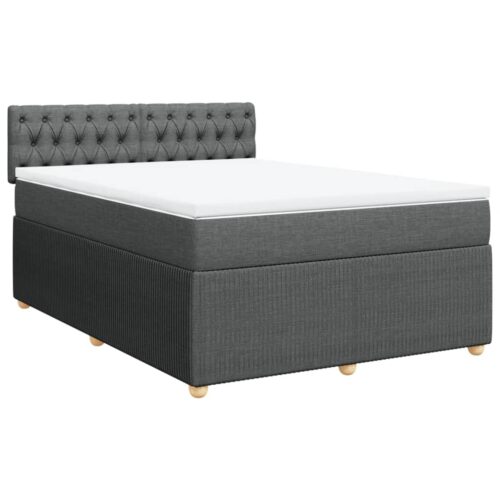 Box Spring Bed with Mattress Dark Grey Queen Fabric - Image 2