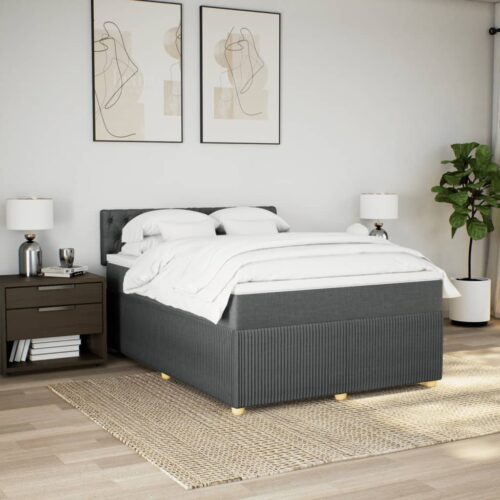 Box Spring Bed with Mattress Dark Grey Queen Fabric - Image 3