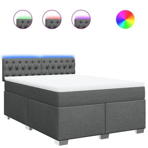 Box Spring Bed with Mattress Dark Grey Queen Fabric - Image 2