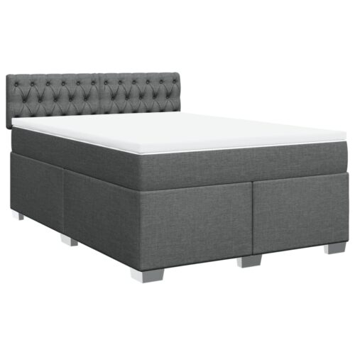 Box Spring Bed with Mattress Dark Grey Queen Fabric - Image 3
