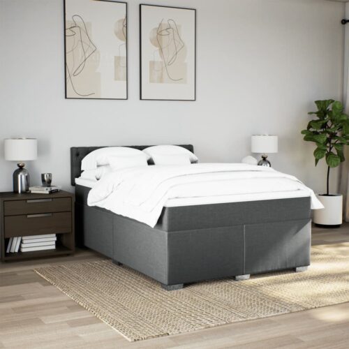 Box Spring Bed with Mattress Dark Grey Queen Fabric - Image 4