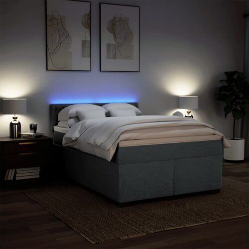 Box Spring Bed with Mattress Dark Grey Queen Fabric - Image 5