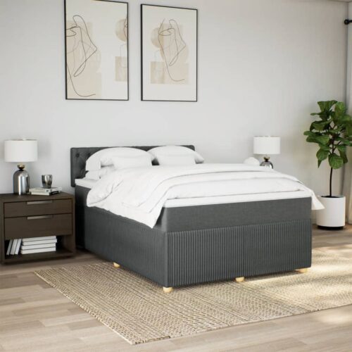 Box Spring Bed with Mattress Light Grey Queen Fabric - Image 4