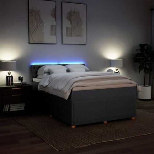 Box Spring Bed with Mattress Light Grey Queen Fabric - Image 5