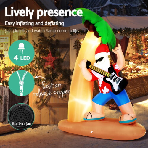 Jingle Jollys Christmas Inflatable Santa Guitar 2.1M Led Illuminated Decorations - Image 4