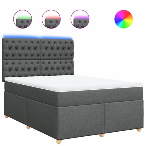 Box Spring Bed with Mattress Dark Grey Queen Fabric - Image 2