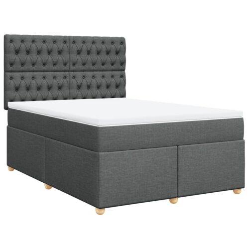 Box Spring Bed with Mattress Dark Grey Queen Fabric - Image 3