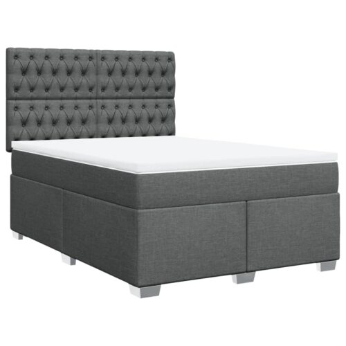 Box Spring Bed with Mattress Dark Grey Queen Fabric - Image 2