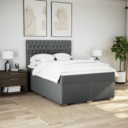 Box Spring Bed with Mattress Dark Grey Queen Fabric - Image 3