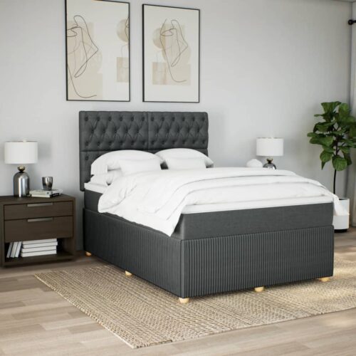 Box Spring Bed with Mattress Dark Grey Queen Fabric - Image 3