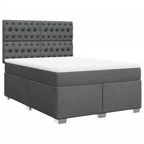 Box Spring Bed with Mattress Dark Grey Queen Fabric - Image 2