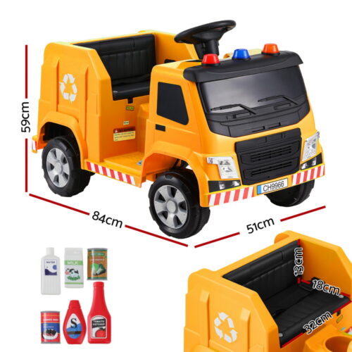 Rigo Kids Ride On Car Garbage Truck Police Light 12V Electric Toys Cars Yellow - Image 2