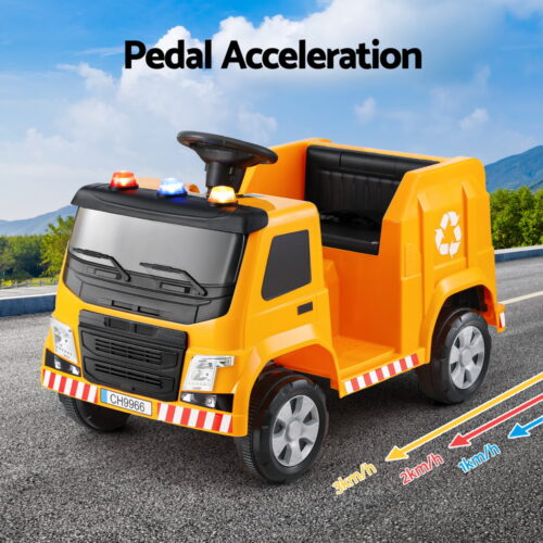 Rigo Kids Ride On Car Garbage Truck Police Light 12V Electric Toys Cars Yellow - Image 6