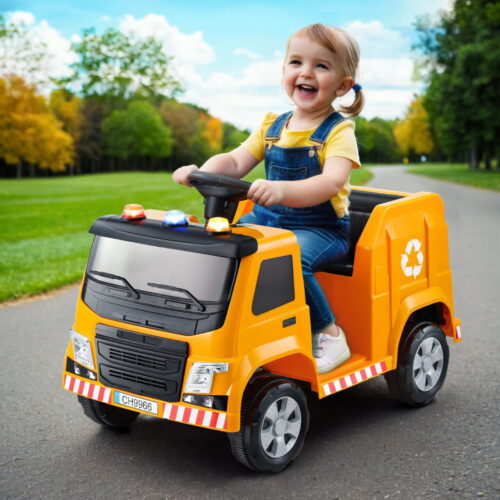 Rigo Kids Ride On Car Garbage Truck Police Light 12V Electric Toys Cars Yellow - Image 7
