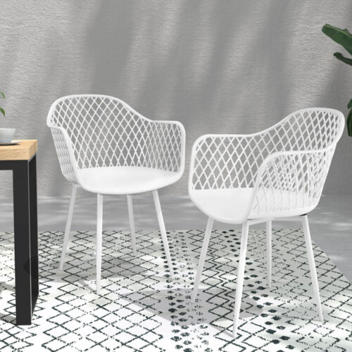 Gardeon 4PC Outdoor Dining Chairs PP Lounge Chair Patio Furniture Garden White - Image 7