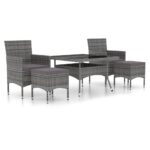 5-Piece Garden Dining Set Poly Rattan Wicker Outdoor Patio Furniture Tempered Glass Grey