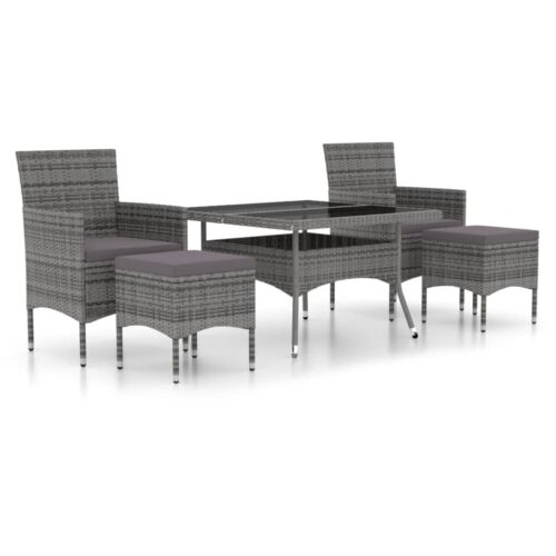 5-Piece Garden Dining Set Poly Rattan Wicker Outdoor Patio Furniture Tempered Glass Grey
