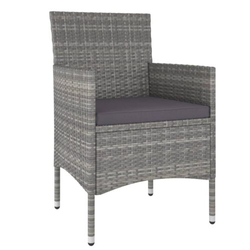 5-Piece Garden Dining Set Poly Rattan Wicker Outdoor Patio Furniture Tempered Glass Grey - Image 3
