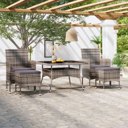 5-Piece Garden Dining Set Poly Rattan Wicker Outdoor Patio Furniture Tempered Glass Grey - Image 12