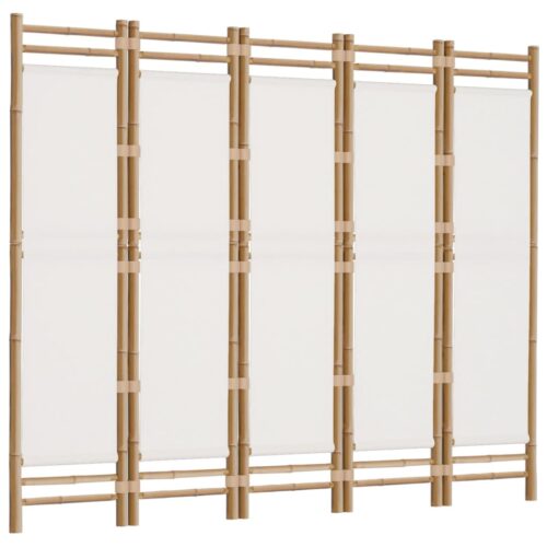 Folding 5-Panel Room Divider 200cm Bamboo Canvas - Image 3
