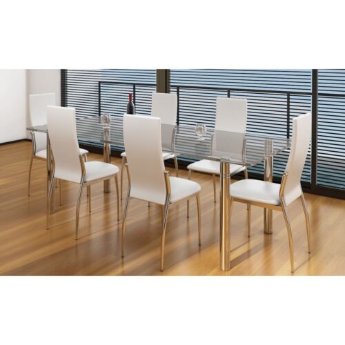 Dining Chairs 6pcs White Faux Leather - Image 2