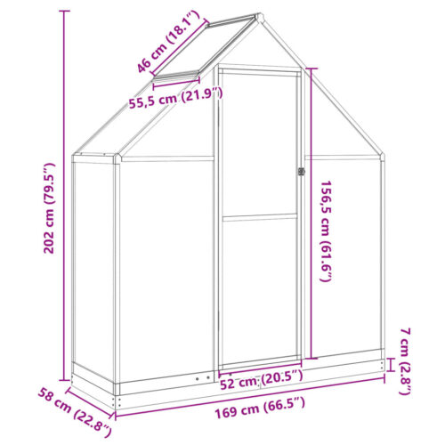 Greenhouse with Base Frame Anthracite 169x58x202cm Aluminium - Image 10