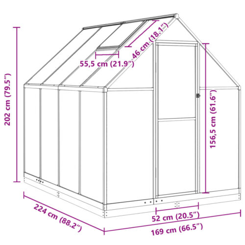 Greenhouse with Base Frame Anthracite 224x169x202cm Aluminium - Image 10