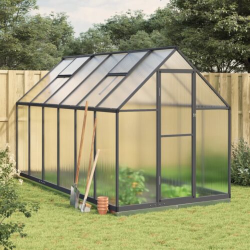 Greenhouse with Base Frame Anthracite 334x169x202cm Aluminium - Image 2