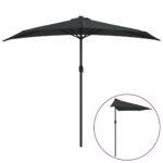 Balcony Parasol with Aluminium Pole Black 270x144x222cm Half