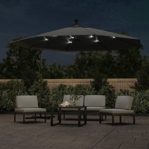 Cantilever Umbrella with LED Lights Metal Pole 350cm Anthracite - Image 3
