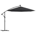 Cantilever Umbrella with LED Lights Steel Pole 300cm Black