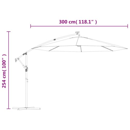 Cantilever Umbrella with LED Lights Steel Pole 300cm Black - Image 12