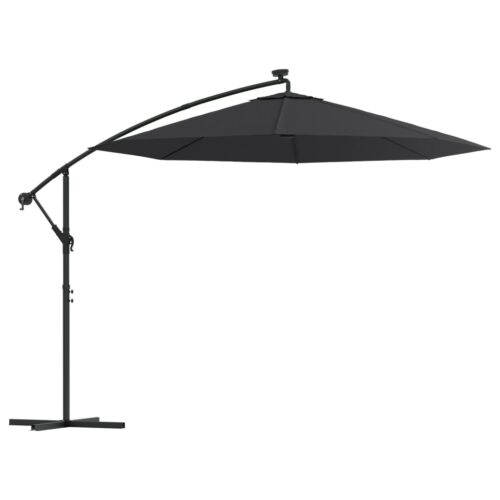 Cantilever Umbrella with LED Lights Steel Pole 300cm Black - Image 13