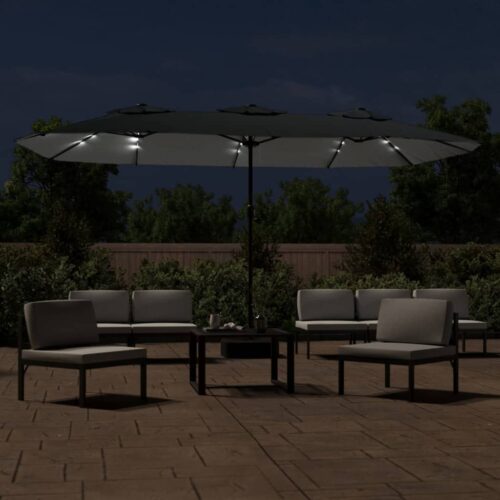 Double-Head Parasol with LEDs Anthracite 449x245cm - Image 3