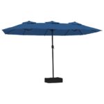 Double-Head Parasol with LEDs Azure Blue 449x245cm