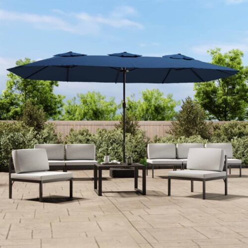 Double-Head Parasol with LEDs Azure Blue 449x245cm - Image 2
