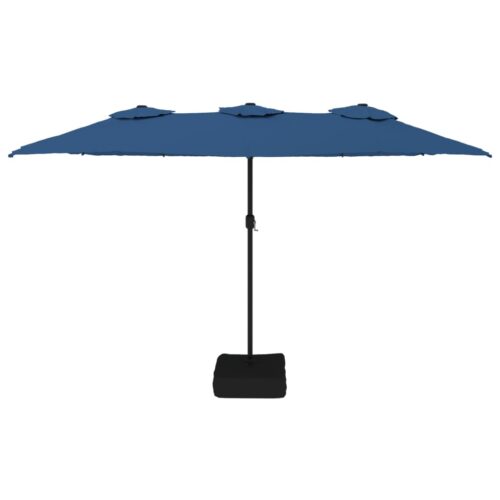 Double-Head Parasol with LEDs Azure Blue 449x245cm - Image 4