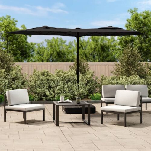 Double-Head Parasol with LEDs Black 316x240cm - Image 2