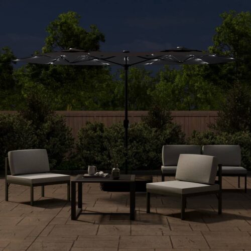 Double-Head Parasol with LEDs Black 316x240cm - Image 3