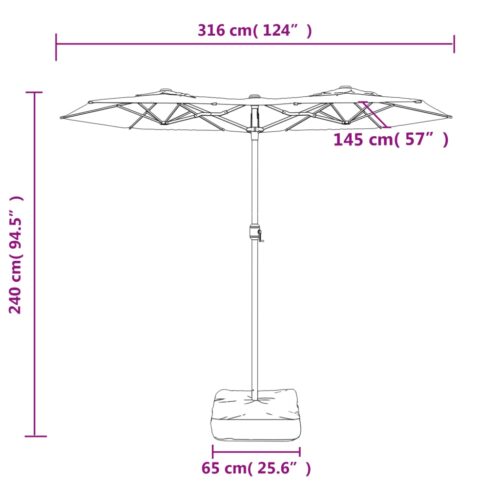 Double-Head Parasol with LEDs Black 316x240cm - Image 10